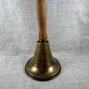 Vintage Brass Hand Bell with Wood Handle | Desk or Dinner Bell